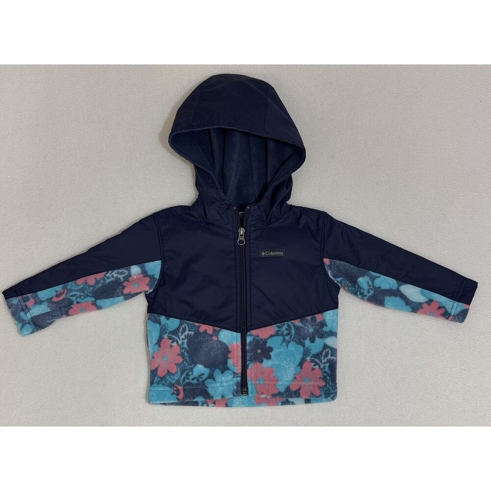Columbia Toddler Fleece Jacket Hoodie 12–18 Months Blue Floral Full Zip
